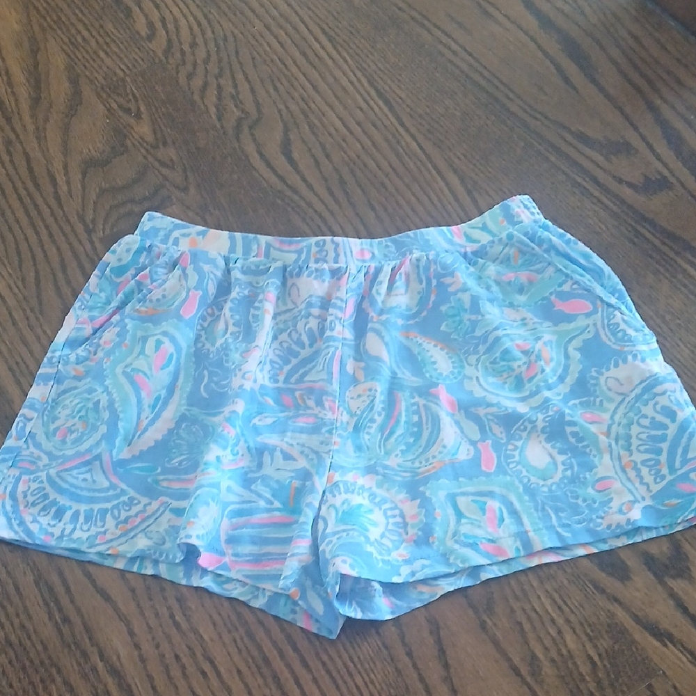 Lilly Pulitzer Blue Paisley Print Girls' Shorts with Pink Accents